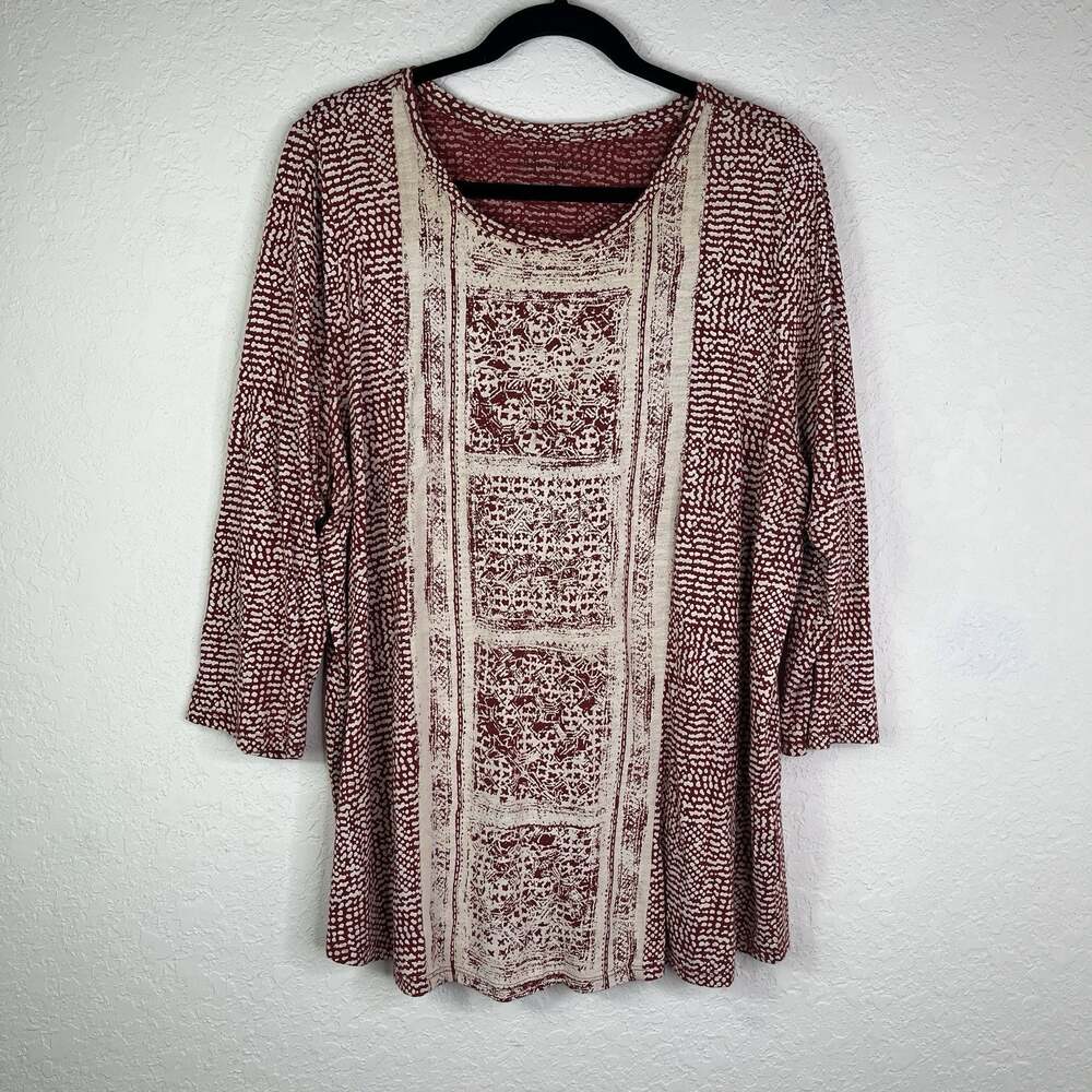 Lucky Brand Boho Pullover Plus size Blouse 3/4 sleeve, cotton blend, size 2X